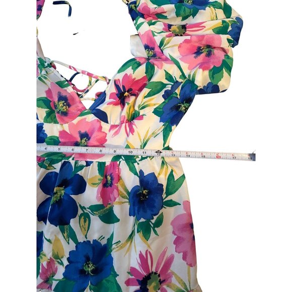 Xtraordinary Floral‎ Multicolor Back Tie Short Dress Woman's Large | g2 - Picture 6 of 9